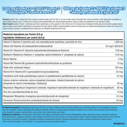 Emergen-C - Boisson gazeuse aromatisée aux baies de sureau Immune+ | 18 sachets