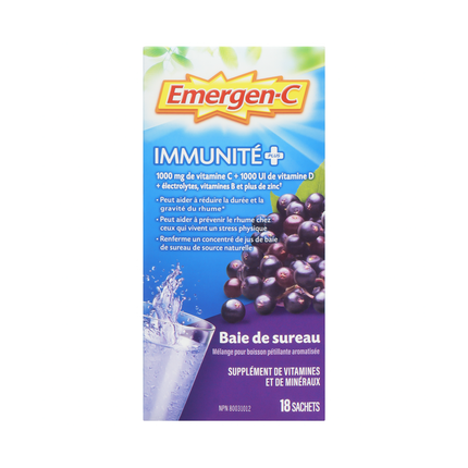 Emergen-C - Boisson gazeuse aromatisée aux baies de sureau Immune+ | 18 sachets