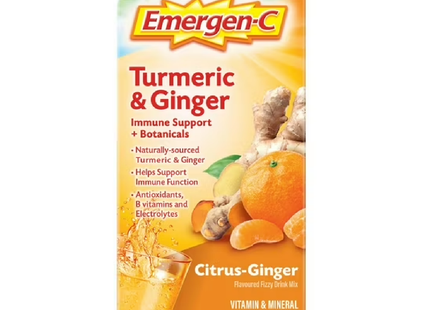 Emergen-C - Tumeric & Ginger - Immune Support + Botanicals -  Citrus -Ginger Flavour Fizzy Drink Mix  - Vitamin & Mineral Supplement | 18 Packets