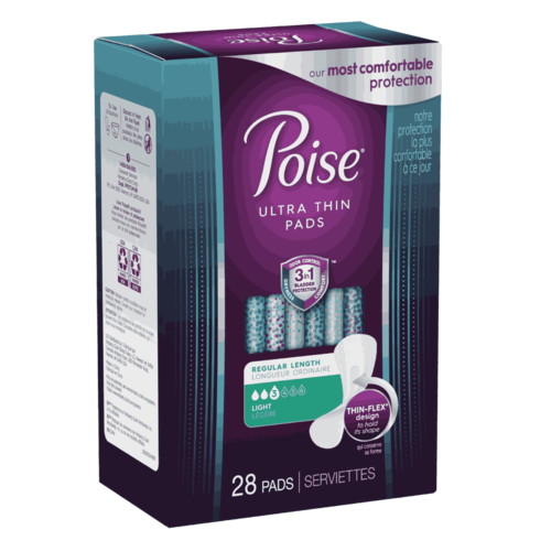 Poise - Coussinets ultra fins - Absorption de la lumière (niveau 3) - Longueur standard | 28 tampons