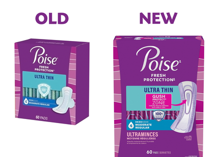 Poise – Serviettes sans ailettes ultra-minces pour l’incontinence – Flux modéré | 60 serviettes