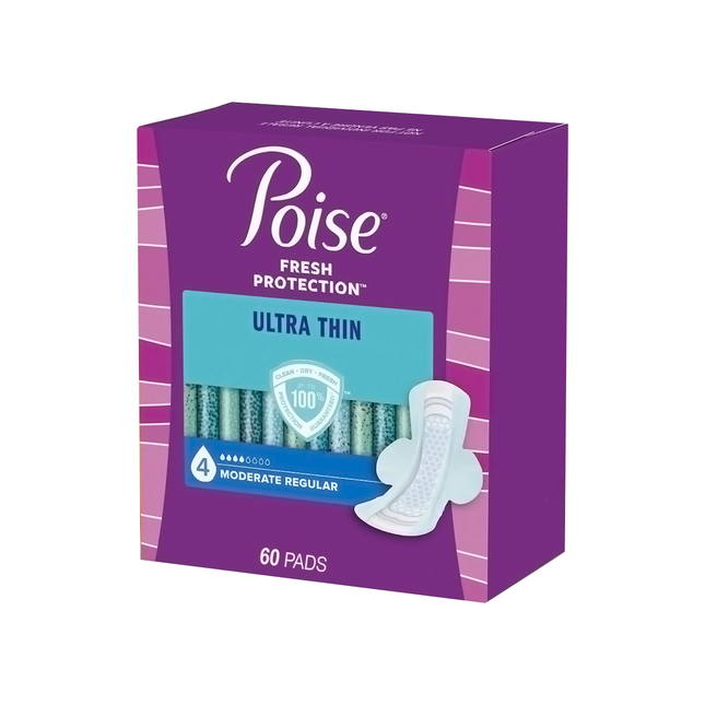 Poise - Serviettes pour incontinence ultra fines - Modérée Régulière | 60 tampons