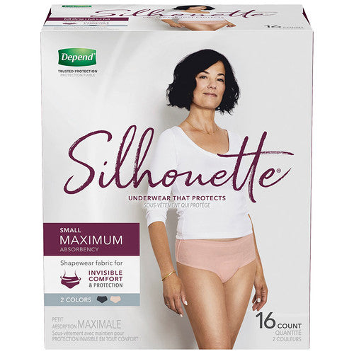 Depend Silhouette - Incontinence Underwear for Women - Maximum Absorbency - Small - 2 Colours | 16 Count