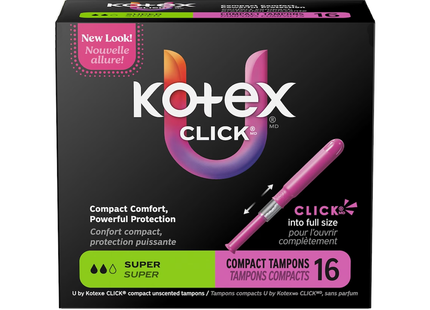 U by Kotex - Tampons Compacts sans parfum Click - Super | 16 tampons