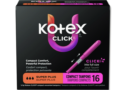 U by Kotex - Click Compact Tampons non parfumés - Super Plus | 16 tampons