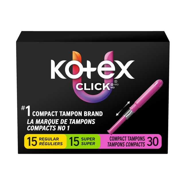 U by Kotex - Tampons Click Compact Non Parfumés | 15 tampons réguliers et 15 super tampons