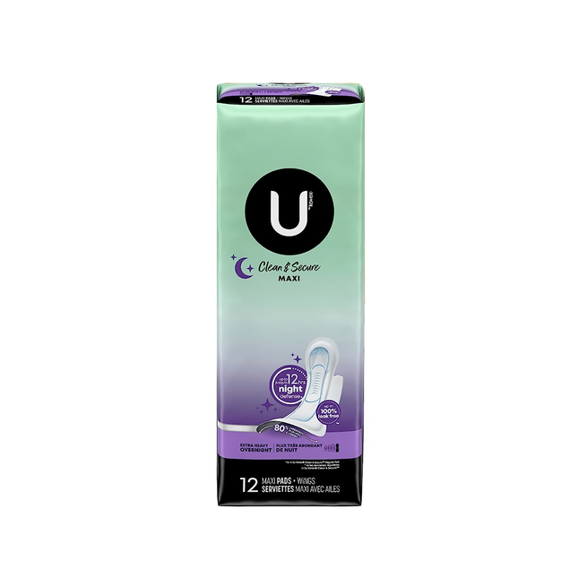 U BY KOTEX  - Clean & Secure Maxi Pads - Extra Heavy Overnight | 12 Maxi Pads + Wings