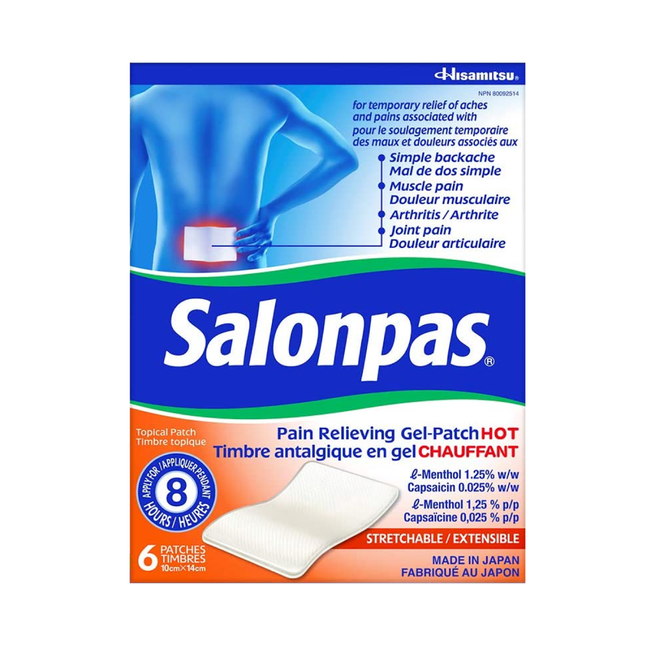 Salonpas - Patch en gel extensible pour soulager la douleur - Chaud | 6 correctifs