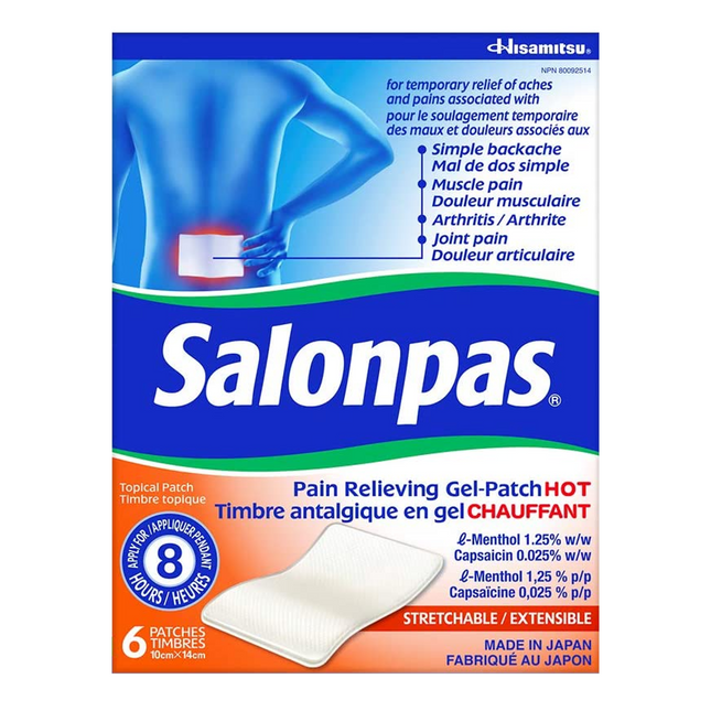 Salonpas - Patch en gel extensible pour soulager la douleur - Chaud | 6 correctifs