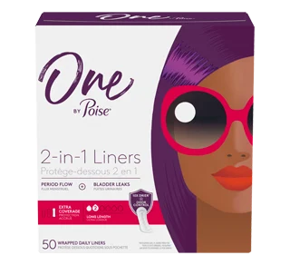 One by Poise - 2 in 1 Liners - Long Length - Extra Coverage | 50 Wrapped Daily  Liners
