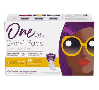 One by Poise - 2 in 1 Ultra Thin Pads with Wings - Regular Length - Regular Absorbency | 22 Pads