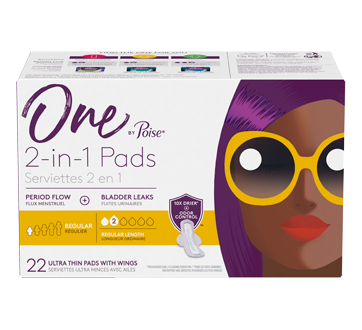 One by Poise - 2 in 1 Ultra Thin Pads with Wings - Regular Length - Regular Absorbency | 22 Pads