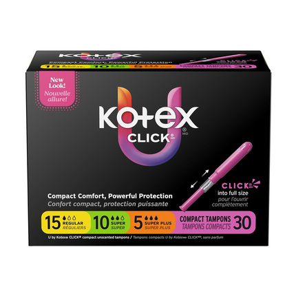 U by Kotex - Click Compact Unscented Tampons, Assorted | 30 Tampons