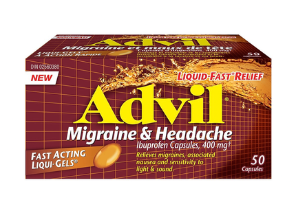 Advil - Fast Acting Liqui-Gels Ibuprofen 400 mg for Migraine & Headache | 50 Capsules
