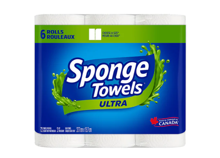 SpongeTowels - Ultra Paper Towel 72 Choose-A-Size Sheets | 6 Rolls