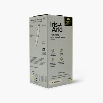 Iris + Arlo - Tampons en coton biologique avec applicateur, format régulier | 16 tampons