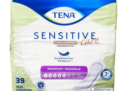 Tena - Sensitive Extra Coverage Pads for Women - Maximum Absorbency - Long | 39 Count