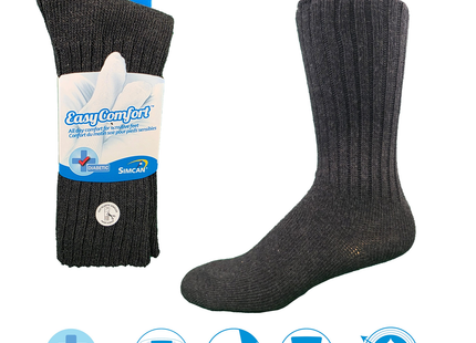 Simcan - Easy Comfort Diabetic Socks For Sensitive Feet - Charcoal - Medium | 3 Pairs