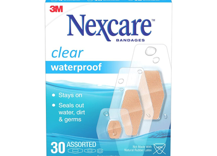 Nexcare Waterproof Clear Bandages - Assorted Sizes | 30 Count