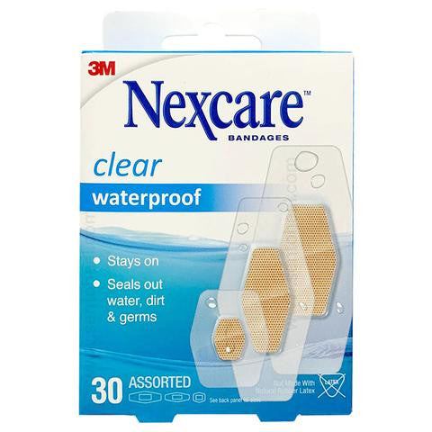 Nexcare Waterproof Clear Bandages - Assorted Sizes | 30 Count