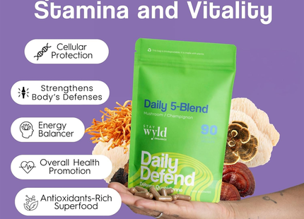 Stay Wyld Organics - Daily Defend 5-Blend Mushrooms | 90 Capsules