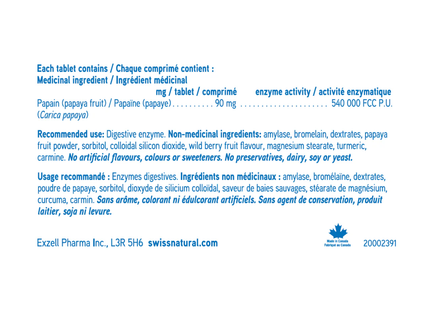 Swiss Natural - Enzyme de papaye 90 mg | 90 comprimés à croquer
