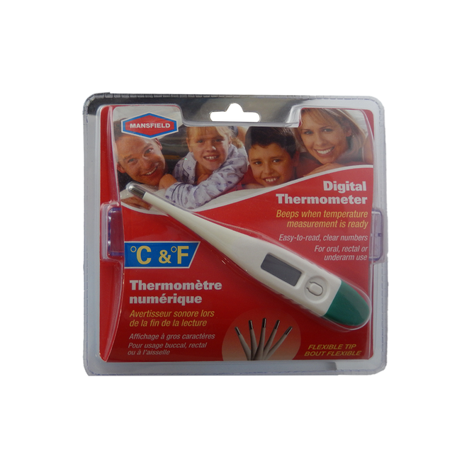 Mansfield - Flex tip Digital Thermometer | 1 Thermometer with Plastic Case + Instructions