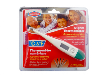 Mansfield - Thermomètre numérique à pointe flexible | 1 Thermomètre avec étui en plastique + Instructions