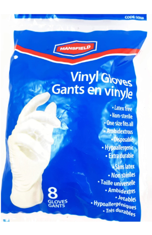 Mansfield Vinyl Gloves | 8 Gloves