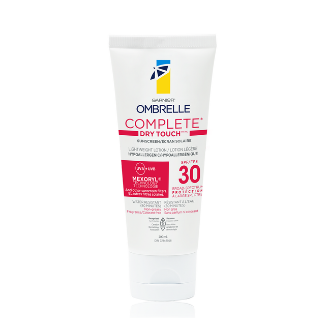 Garnier Ombrelle - Écran solaire complet au toucher sec - Lotion légère - Protection à large spectre SPF 30 | 200 ml