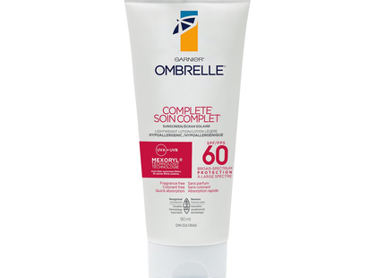 Garnier Ombrelle - Complete Hypoallergenic Sunscreen - Lightweight Lotion - SPF 60 Broad Spectrum | 90 mL