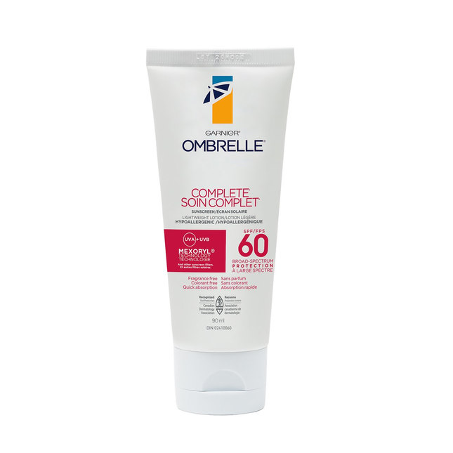 Garnier Ombrelle - Complete Hypoallergenic Sunscreen - Lightweight Lotion - SPF 60 Broad Spectrum | 90 mL