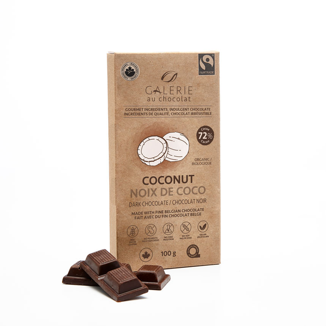 Galerie Au Chocolat - Coconut, 72% Cocoa Dark Chocolate Bar | 100 g