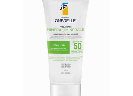 Garnier - Crème solaire hydratante minérale pour le visage Ombrelle - FPS 50 | 75 ml