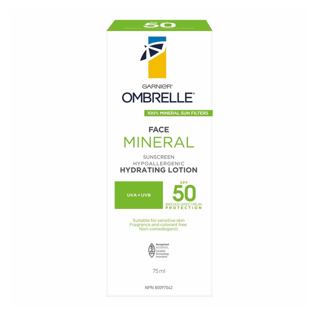 Garnier - Crème solaire hydratante minérale pour le visage Ombrelle - FPS 50 | 75 ml
