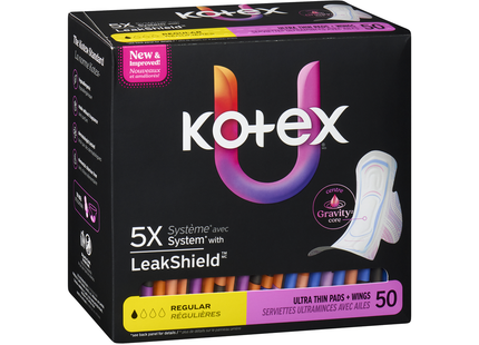 U by Kotex - Ultra Thin Pads with Wings, Regular | 50 Pads