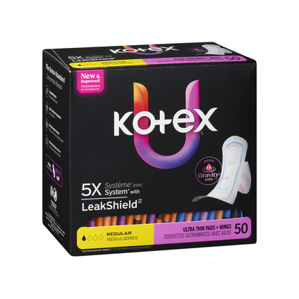 U by Kotex - Serviettes Ultra Minces avec Ailes, Régulières | 50 Serviettes
