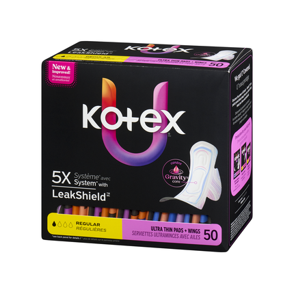 U by Kotex - Serviettes Ultra Minces avec Ailes, Régulières | 50 Serviettes