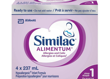 Similac Alimentum - Ready To Use Hypoallergenic Infant Formula - For Allergies and Colic | 4 x 237 mL