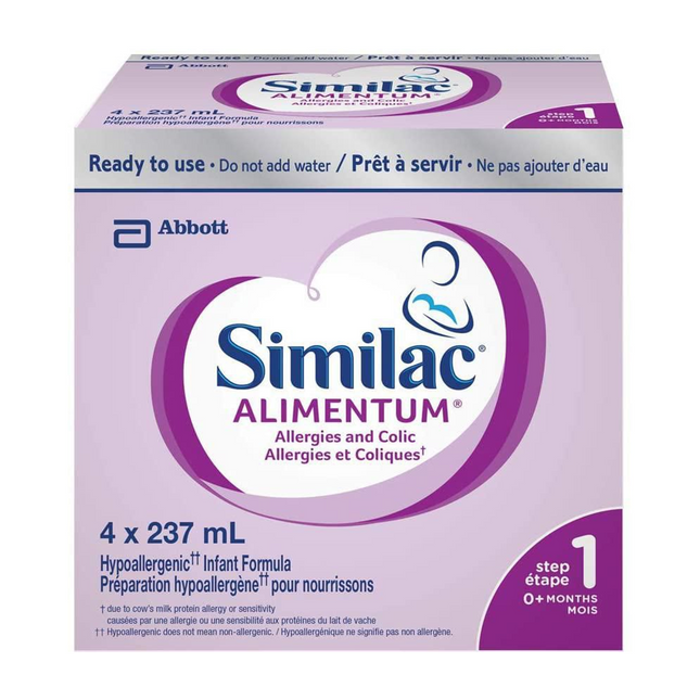 Similac Alimentum - Préparation hypoallergénique prête à l'emploi pour nourrissons - Pour allergies et coliques | 4 x 237 ml