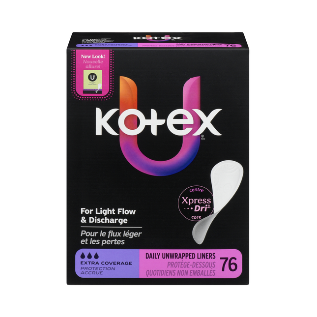 U by Kotex - Daily Unwrapped Liners, Extra Coverage | 76 Liners