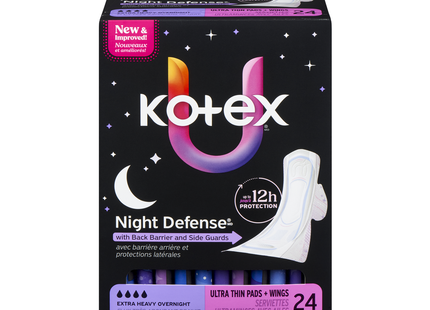 U by Kotex - Night Defense Ultra Thin Pads, Extra Heavy Overnight | 24 Pads