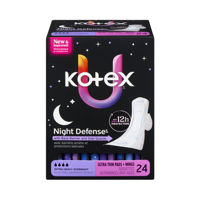 U by Kotex - Night Defense Ultra Thin Pads, Extra Heavy Overnight | 24 Pads