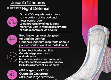 U by Kotex - Night Defense Ultra Thin Pads, Extra Heavy Overnight | 24 Pads