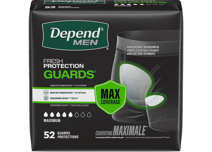 Depend - Men Guards Fresh Protection Incontinence Pads - Maximum | 52 Guards