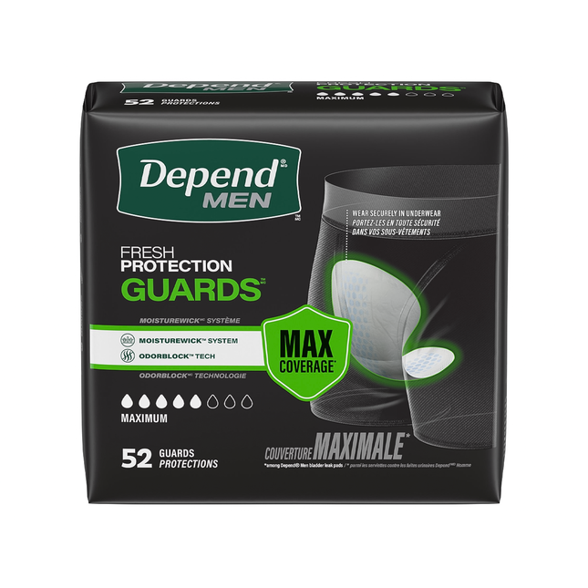 Depend - Men Guards Fresh Protection Incontinence Pads - Maximum | 52 Guards