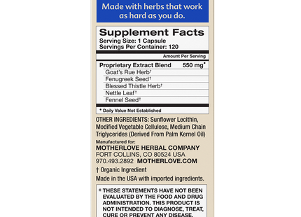 Motherlove - More Milk Special Blend | 120 Capsules