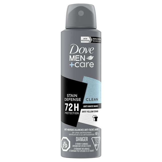 Dove - Men + Care Spray sec 48 heures Anti-transpirant propre anti-taches | 107g