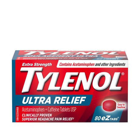 Tylenol - Acétaminophène Ultra Soulagement 500 mg + Caféine 65 mg | 80 onglets eZ 