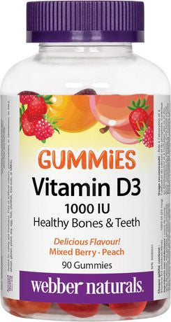 Webber Naturals Vitamine D3 Gummies 1000 UI - Mélange de baies et de pêches | 90 gommes